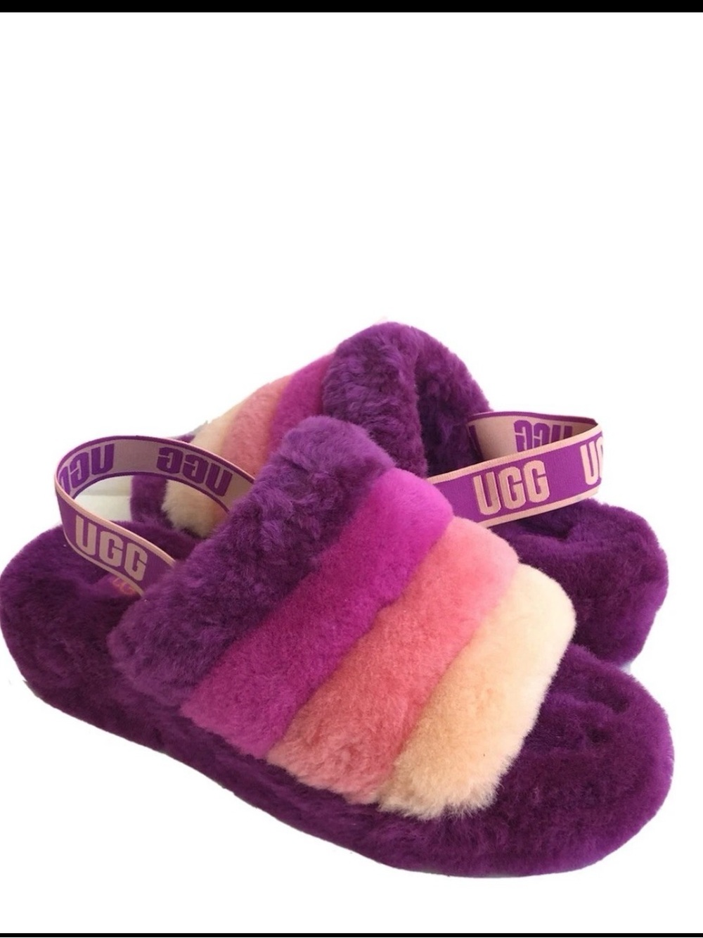 UGG Purple Pink Ombre Fluff Slide Sandals